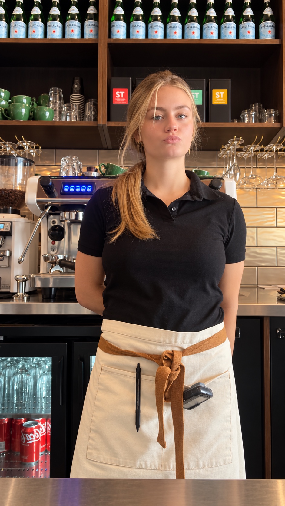 Lou Szamveber derrière le comptoir d’un restaurant