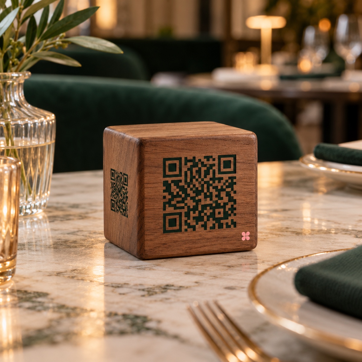 Cube en bois premium Nodlee avec QR code